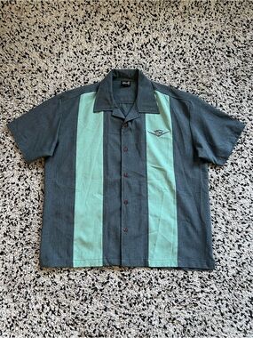 Steady Bowling Shirt Blue Short Sleeve Button Down Cadillac Logo Men’s Large